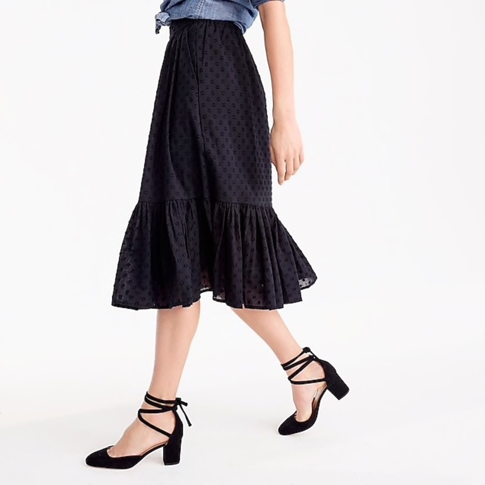 NWT J. Crew Clip Dot Eyelet Tiered Midi Skirt